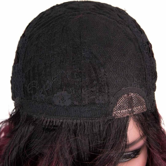 22" Dark Black Roots Burgundy Curly Wig | Diana - Picture 4 of 5